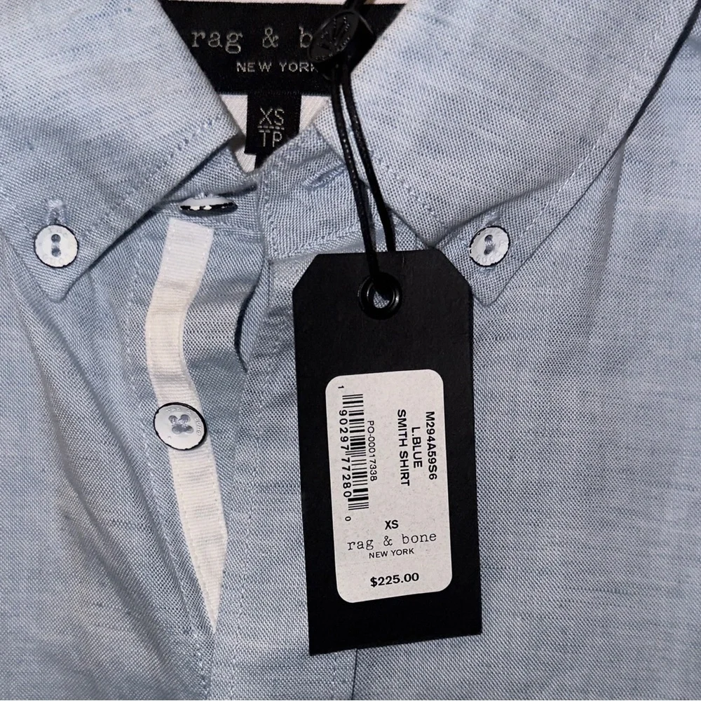 Rag & Bone New York Smith Shirt Light Blue Linen Blend - Picture 4 of 5
